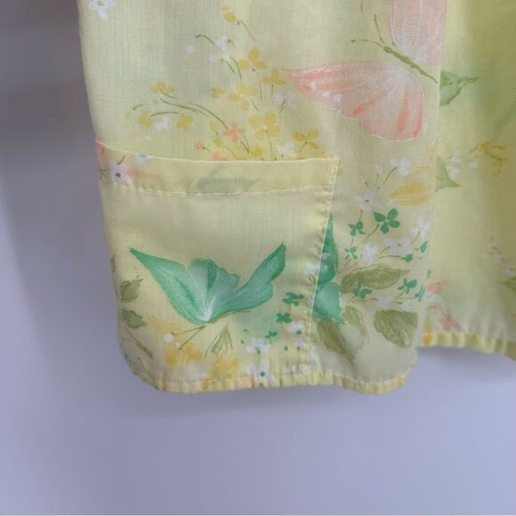 Vintage Button Up Pajama Top Peter Pan Collar Lace Butterflies Yellow Size L - Picture 4 of 10